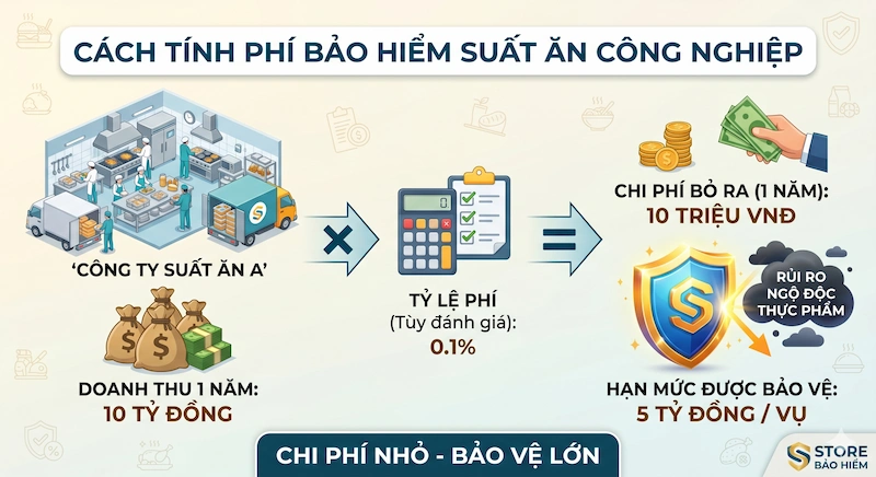 Cách tính phí bảo hiểm suất ăn công nghiệp thời hạn 1 năm