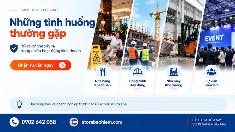 Bảo hiểm trách nhiệm công cộng 3 Tình huống trách nhiệm công cộng tại nhà hàng công trình nhà máy và sự kiện