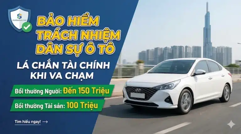 giải thích khái niệm bảo hiểm TNDS ô tô là gì thông qua một tình huống va chạm thực tế, thể hiện sự an tâm và trách nhiệm pháp lý của người được bảo hiểm khi có bảo hiểm TNDS bắt buộc, với các con số bồi thường bôi đậm theo Nghị định 67. Nó giúp người đọc phân biệt rõ các bên trong hợp đồng bảo hiểm dân sự bắt buộc.